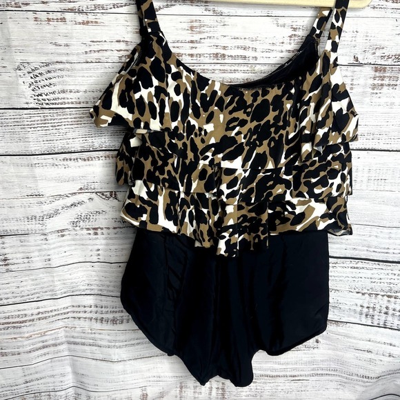 Leopard Print One Piece Ruffle Swimsuit Bathing Suit 20W - Picture 3 of 4